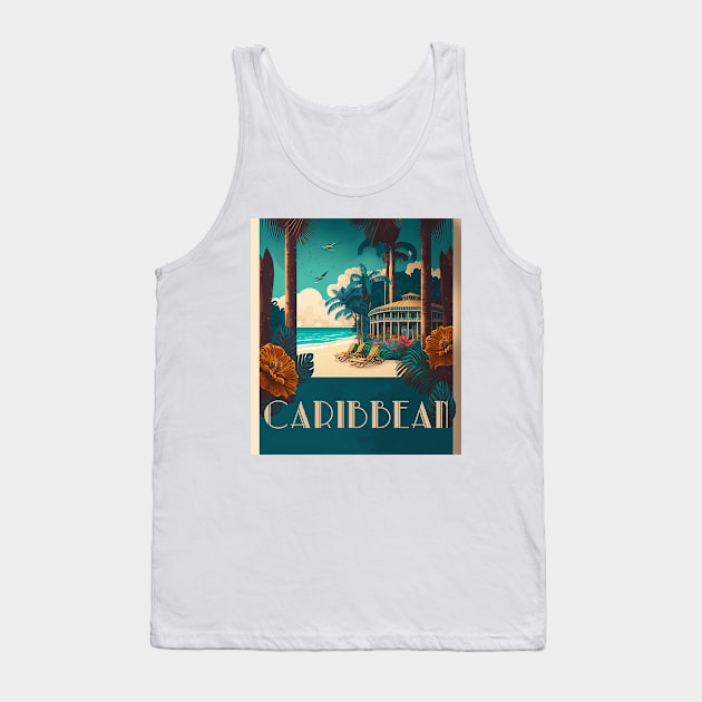 Caribbean Beach Resort Vintage Travel Art Poster Tank Top by OldTravelArt